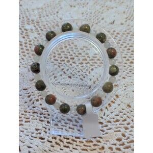 Handcrafted Natural Gemstone Unakite Moonstone Stretch Bracelet, Alaska 7"